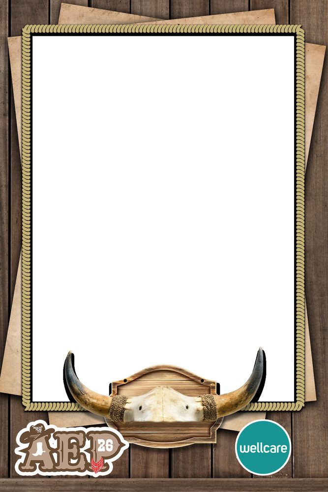Blank custom 4x6 event background with a rope frame, longhorn skull and wood planks, before the robot draws the guest